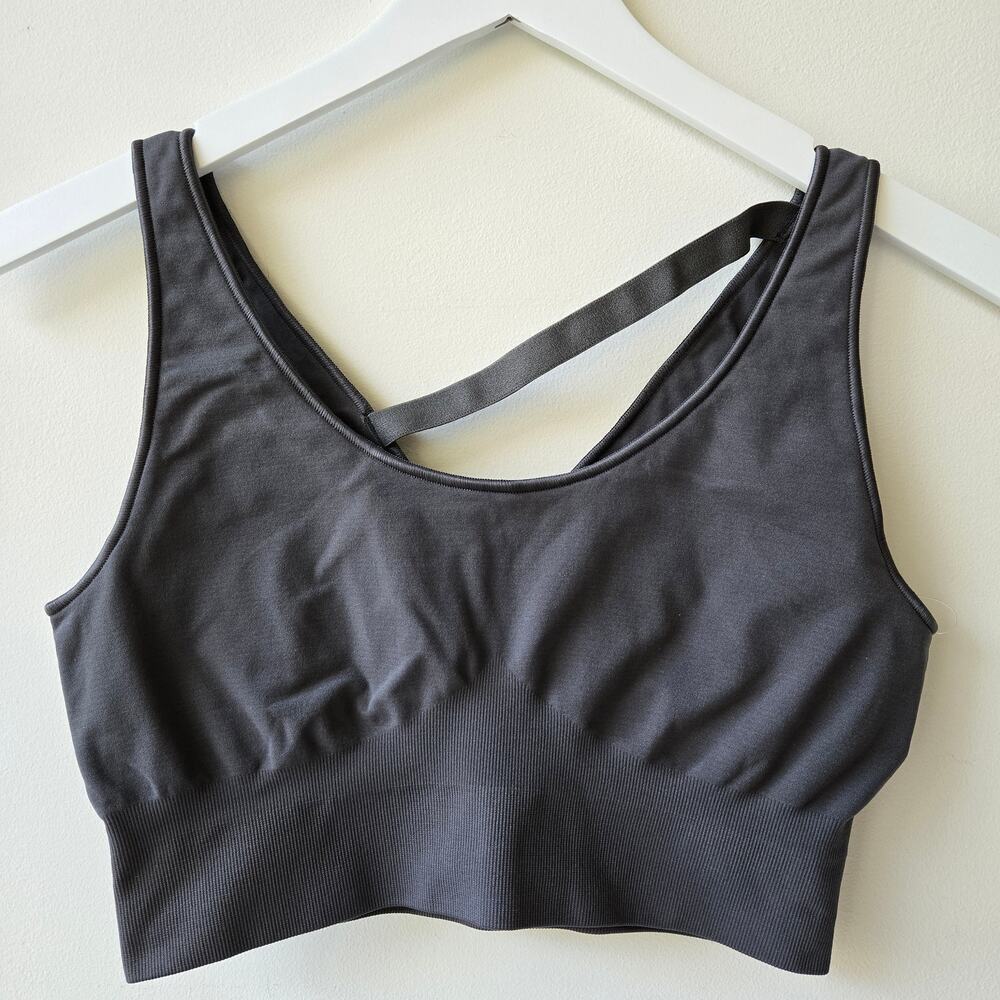 Cuyana NEW Stretch Cropped Top Charcoal Gray Sports Bra Womens Size Large XL - Picture 8 of 9